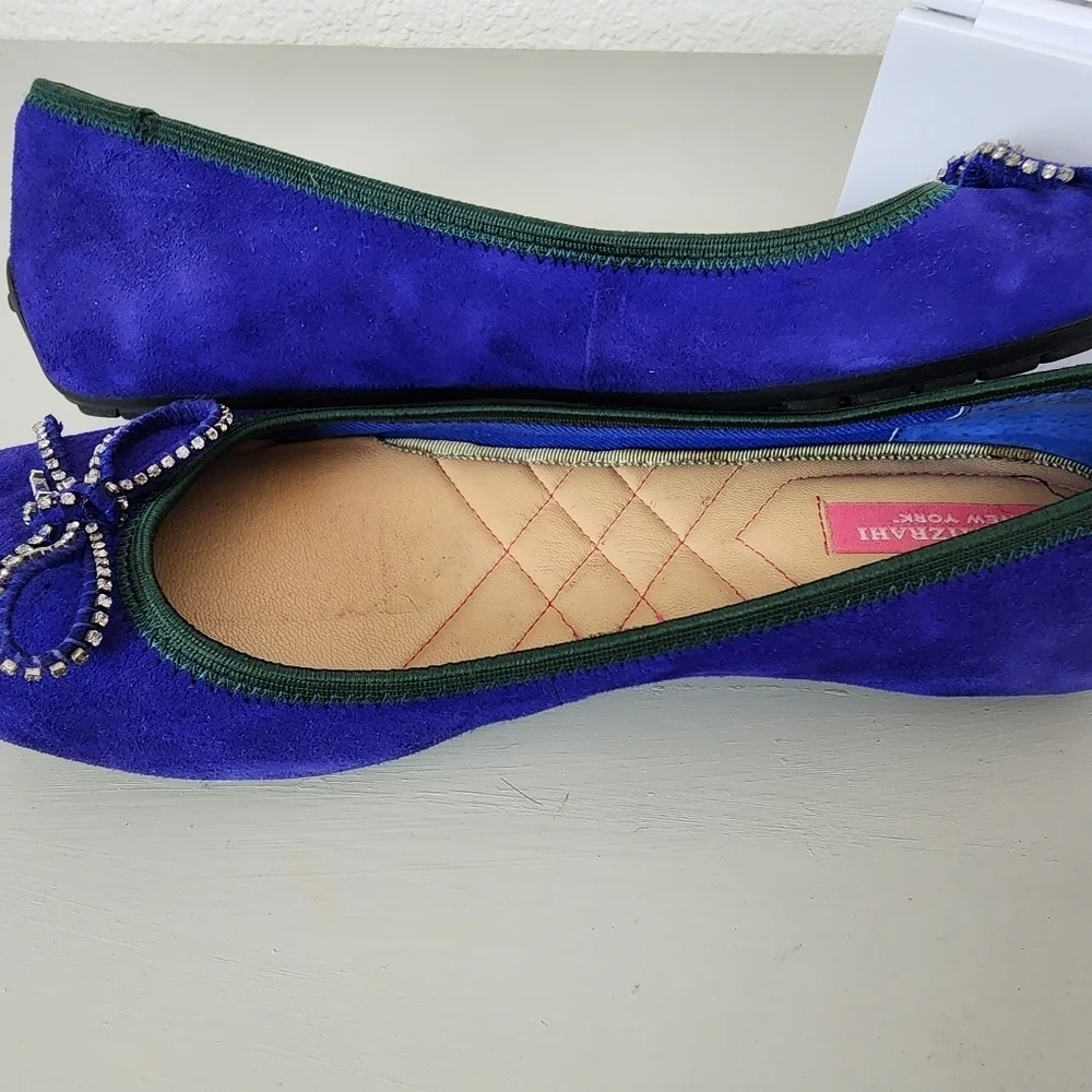 Isaac Mizrahi  Faun2 Gem Bow Blue Flats Suede Dressy Ballerina Shoes   Size 8